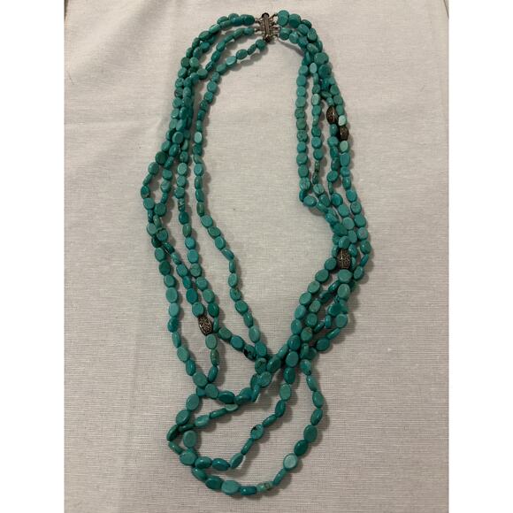 Turquoise Colored Stones 4 Strand Beaded Necklace - Picture 1 of 3